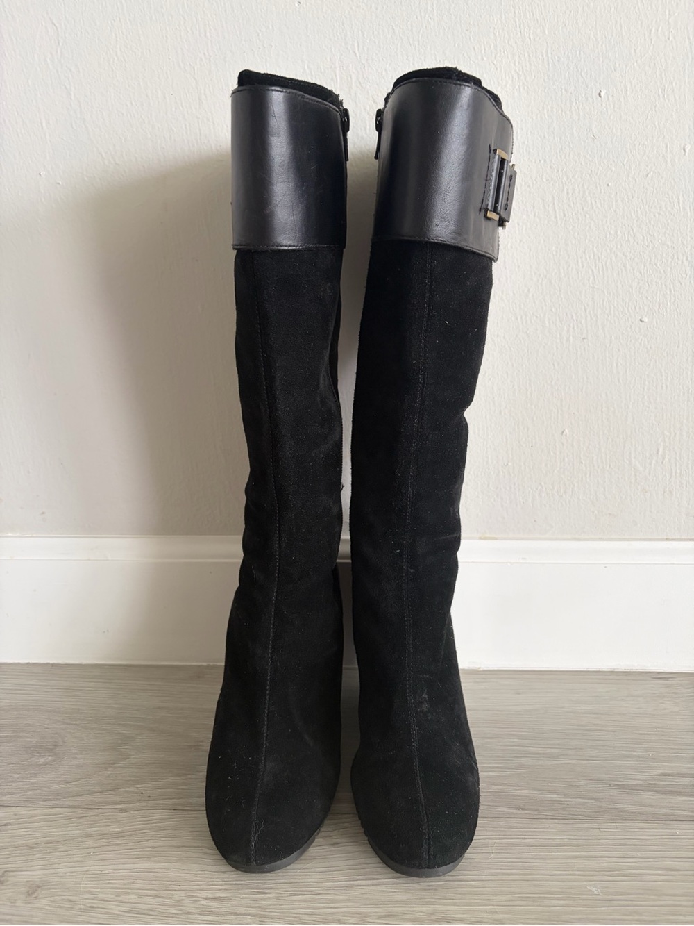 Aerosoles Durrific Black Suede Wedge Knee High Boots Size 6M